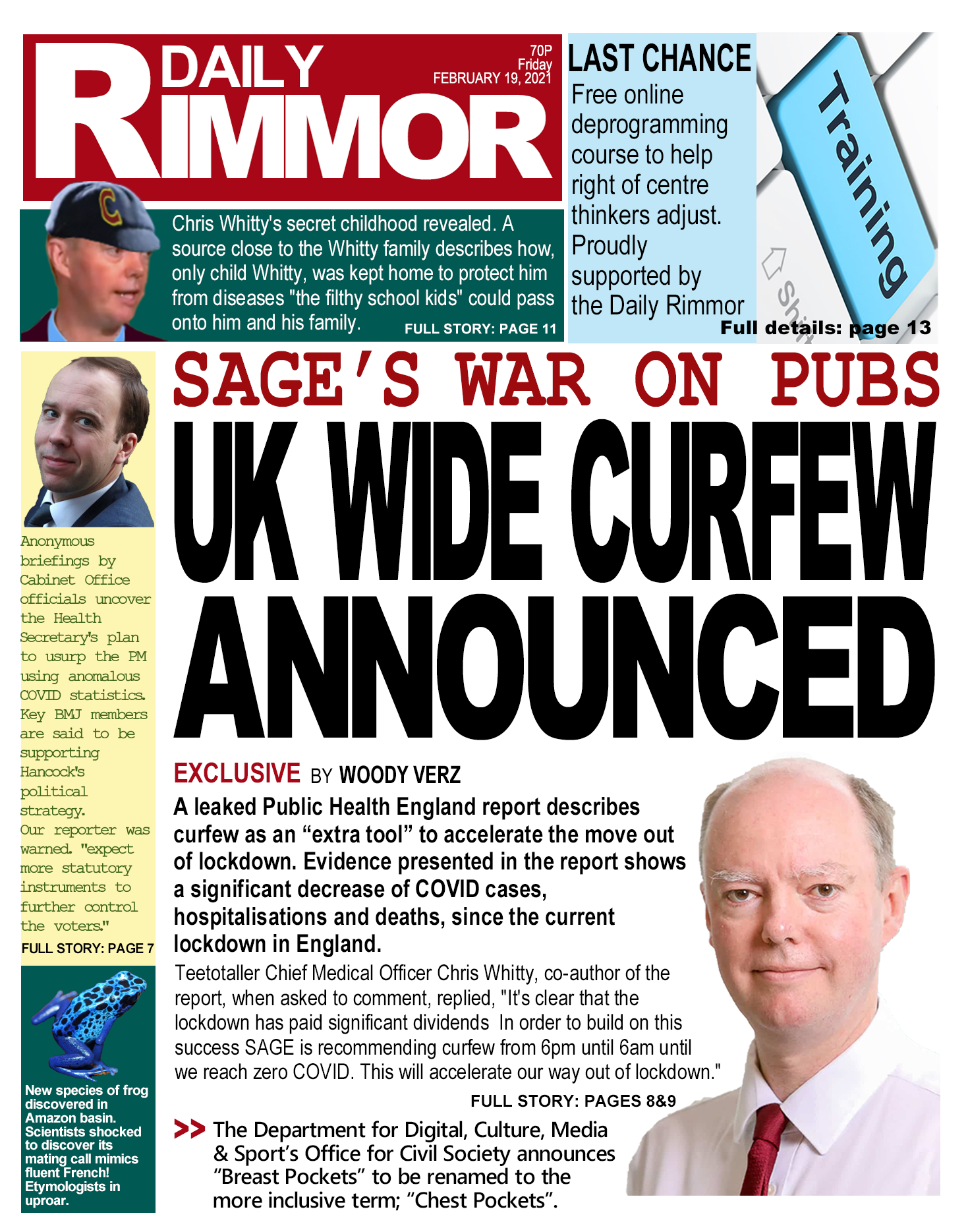 Daily Rimmor front page. COVID-19, Friday 19 February