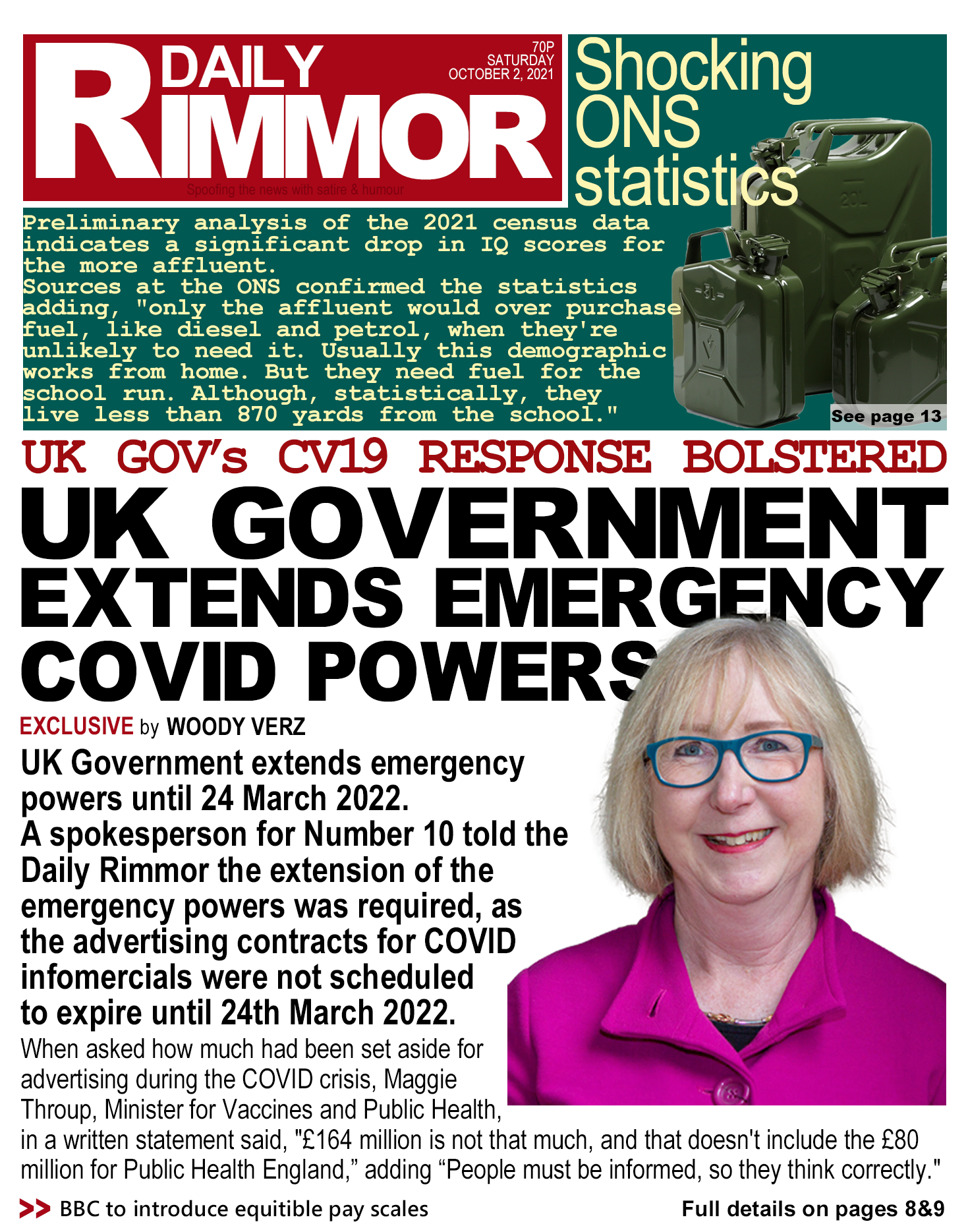 Daily Rimmor front page. COVID-19, Saturday 2 October