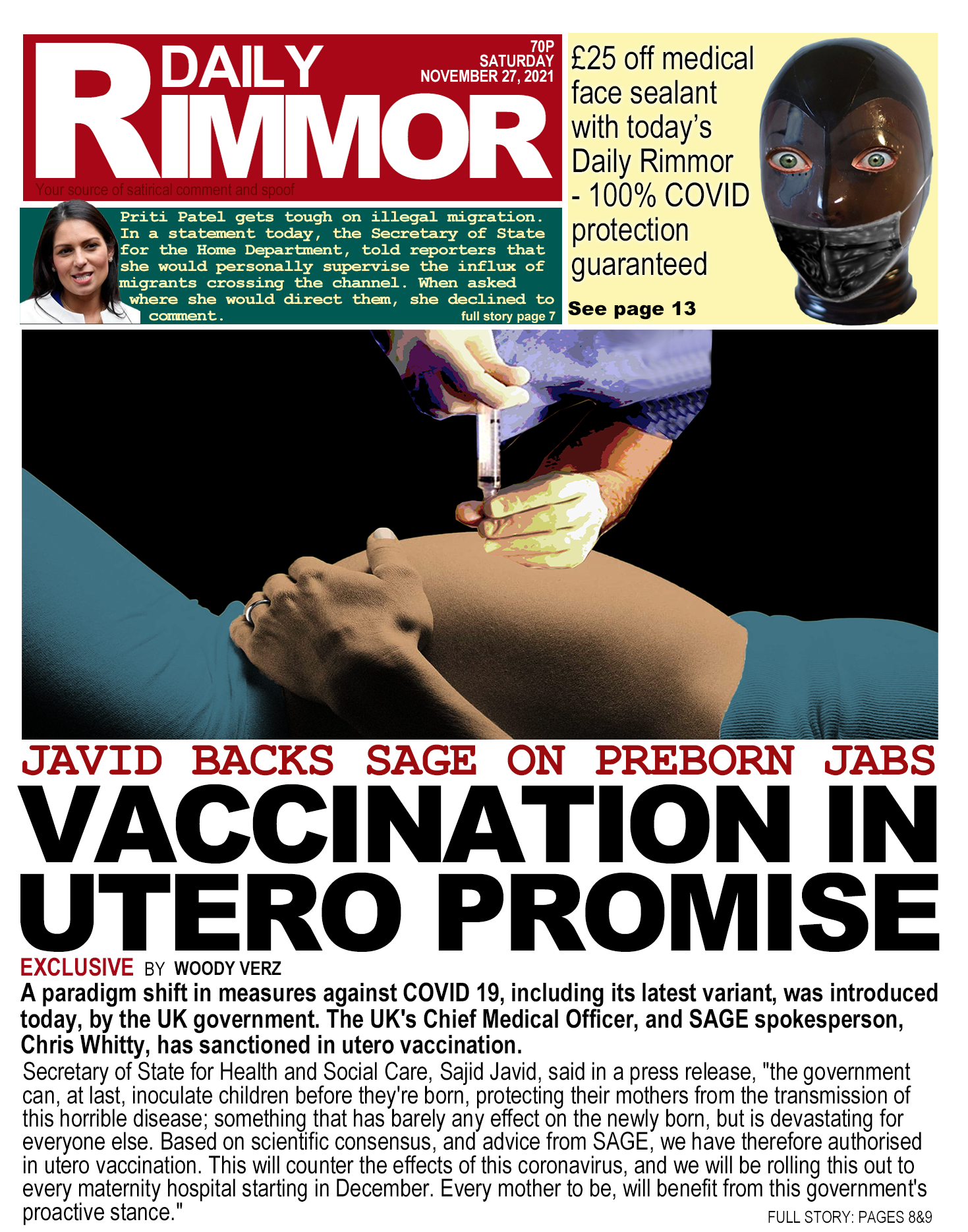 Daily Rimmor front page. COVID-19, Saturday 27 November